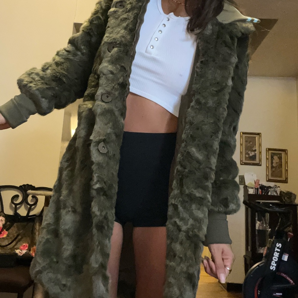 Furry long green coat